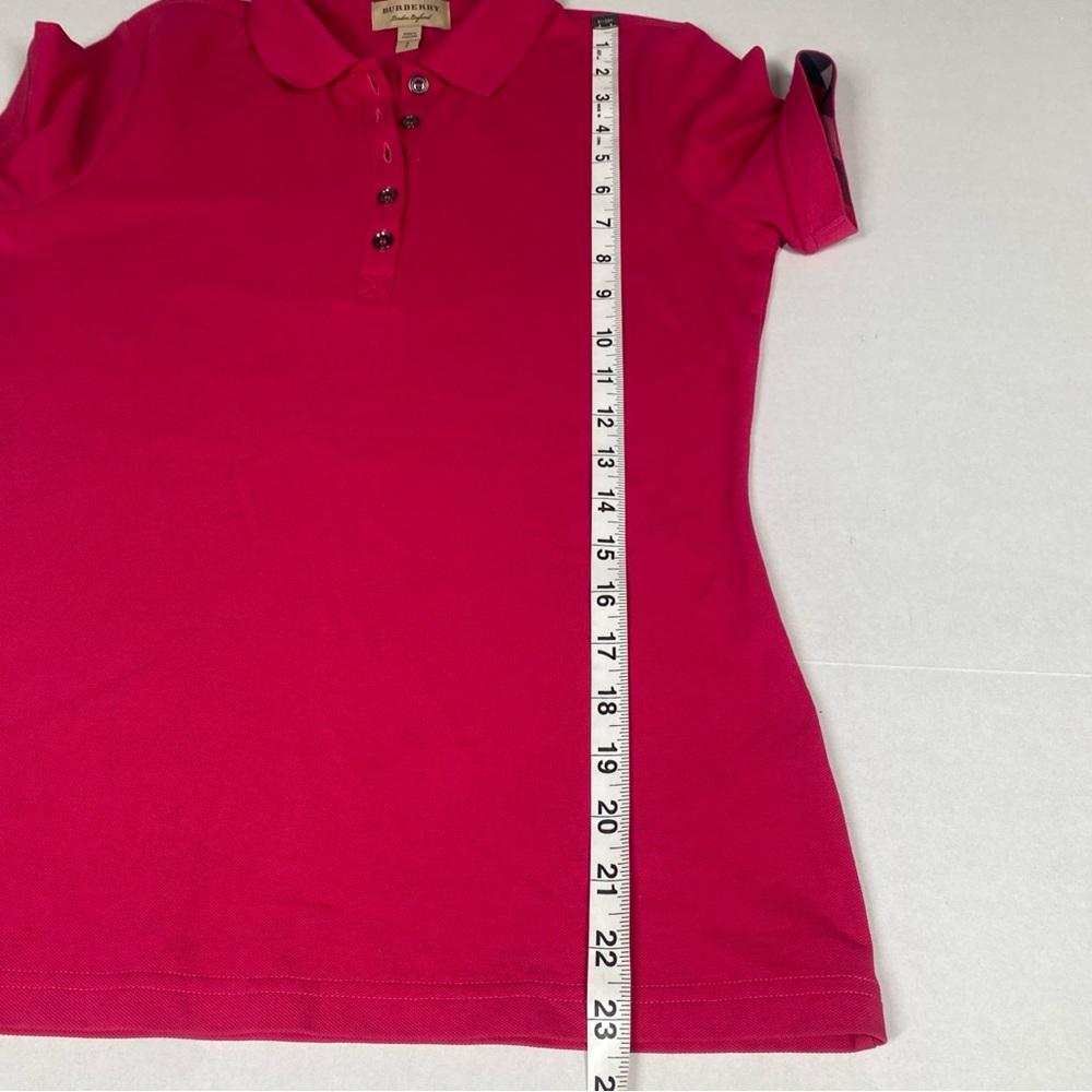 Burberry Women’s Small Pink Solid Pique Mesh Cotton Polo Shirt - Picture 7 of 10